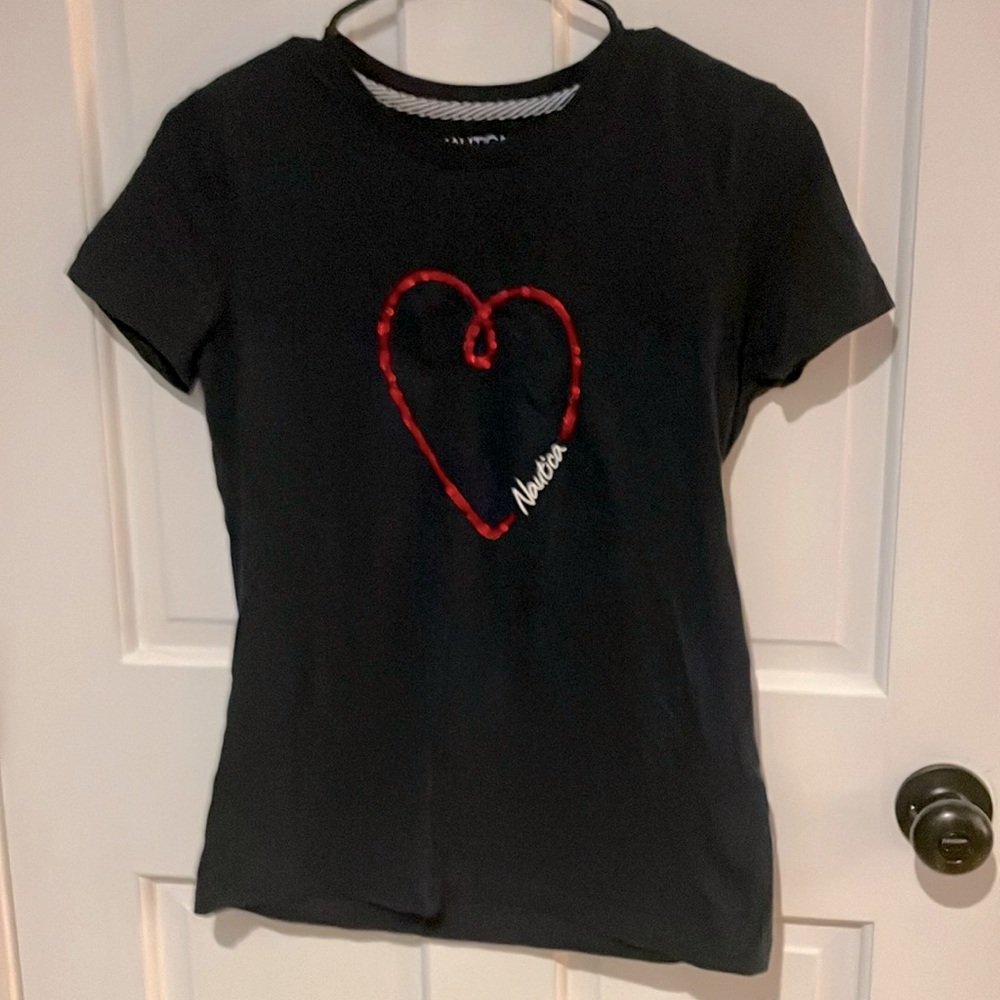 Navy blue Nautica glittery heart T-shirt